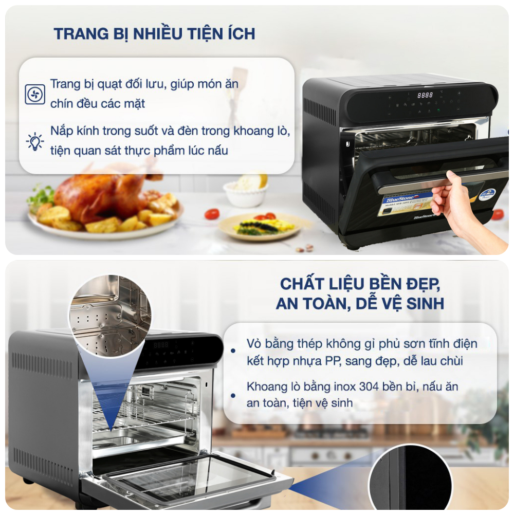 Nồi Chiên Hấp Đa Năng Bluestone AFB-5895, 24Lit- 2600W, Hấp Chiên 2in1, Hàng Chính Hãng
