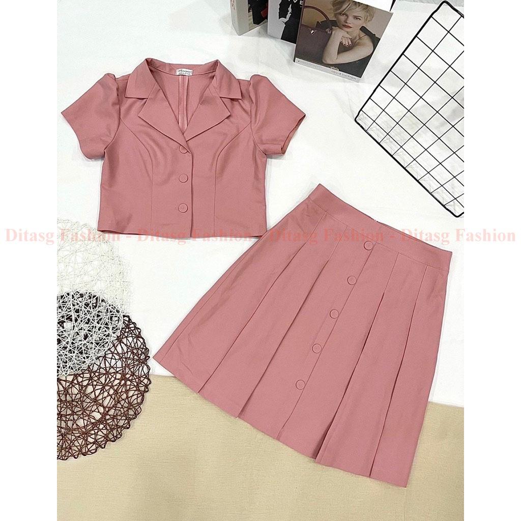 Sét áo vest chân váy xếp ly cotton FREESIZE 40-60kg nhiều màu cho nữ