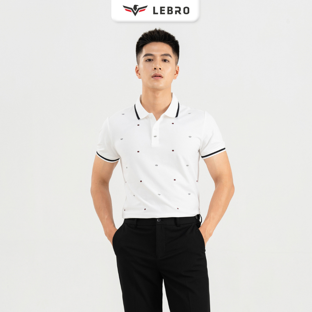 Áo polo nam, áo thun nam có cổ in hoạ tiết chất liệu cotton CVC cao cấp, dáng thể thao slimfit trẻ trung LEBRO TPL23-03