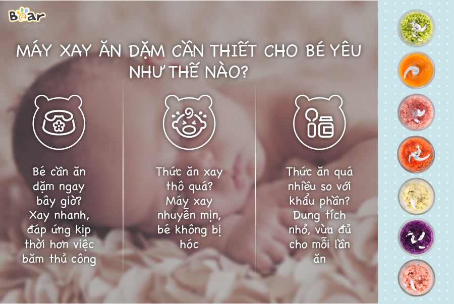 Máy Xay Thực Phẩm Đa Năng, Máy Xay Ăn Dặm BEAR GR-B03V2 Xay Cực Êm An Toàn Vệ Sinh, Dung Tích 0.3 Lít Công Suất 120 W - Hàng Chính Hãng