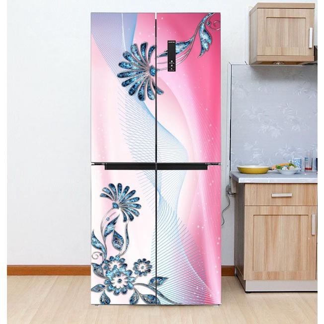DECAL DÁN TỦ LẠNH MẪU HOA NGỌC XANH ĐẸP - BỀN - SANG