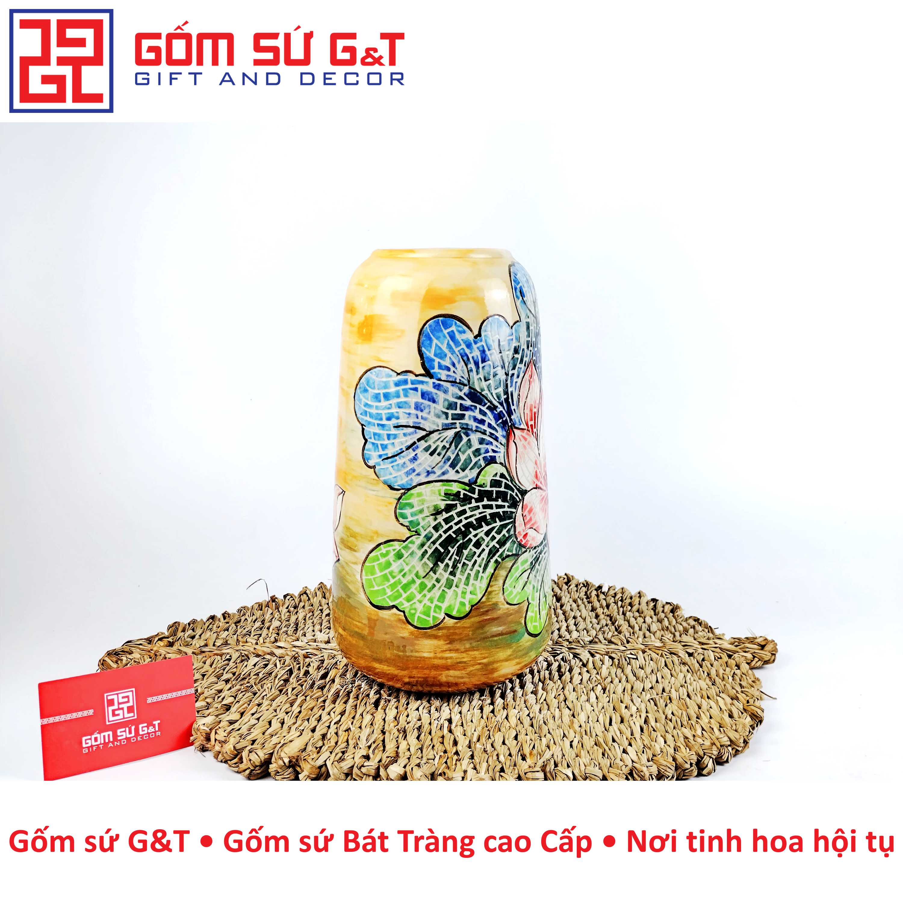 Lọ hoa dáng đu đủ sen chuồn Gốm Sứ G&amp;T