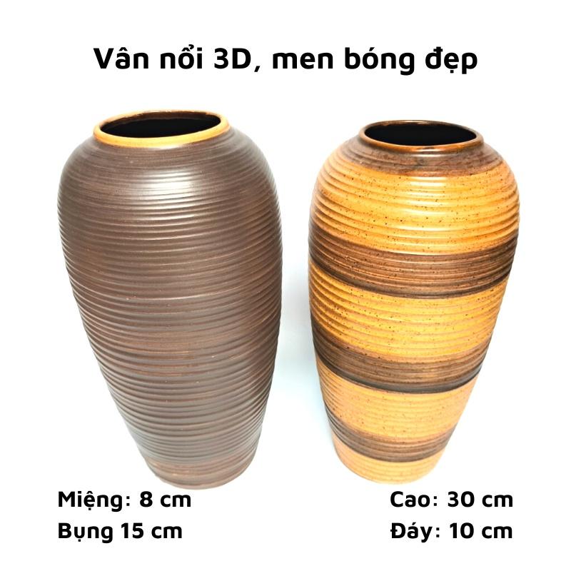 Bình hoa gốm sứ cao trên 30cm Dáng Vò cao, lọ gốm sứ Bát Tràng, phong cách mộc mạc dùng cắm sen, các loại hoa dáng cao