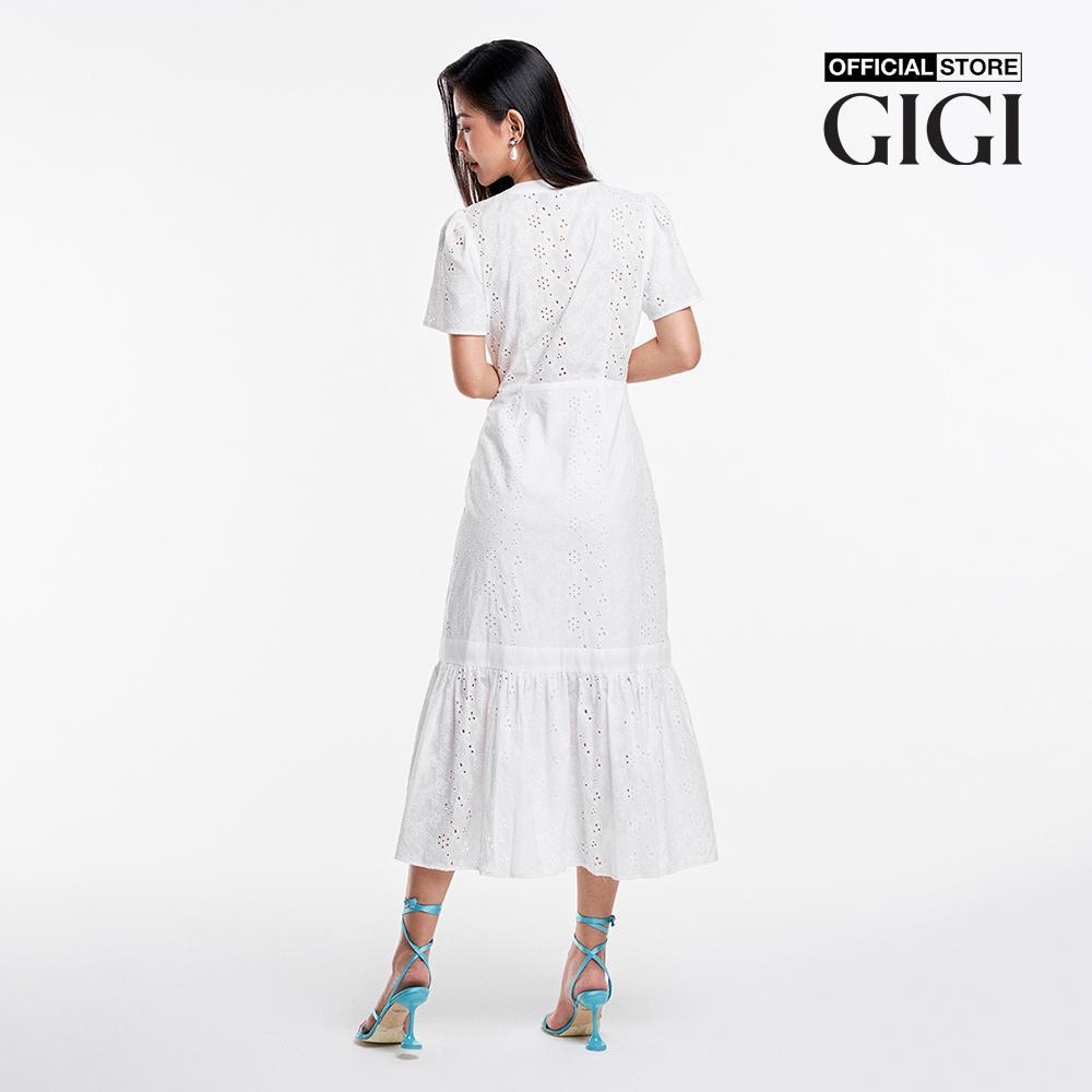 GIGI - Đầm xếp tầng midi cổ V tay ngắn phối nút hiện đại G2102D233185