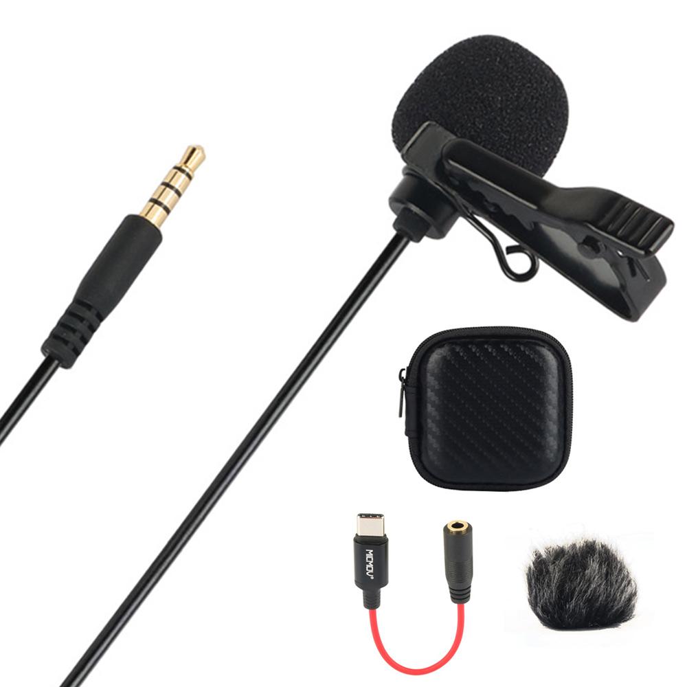 Micrô gắn ve áo Lavalier đa hướng Một đầu với kính chắn gió bằng lông xốp Hộp đựng 3,5 mm Đầu cắm TRRS