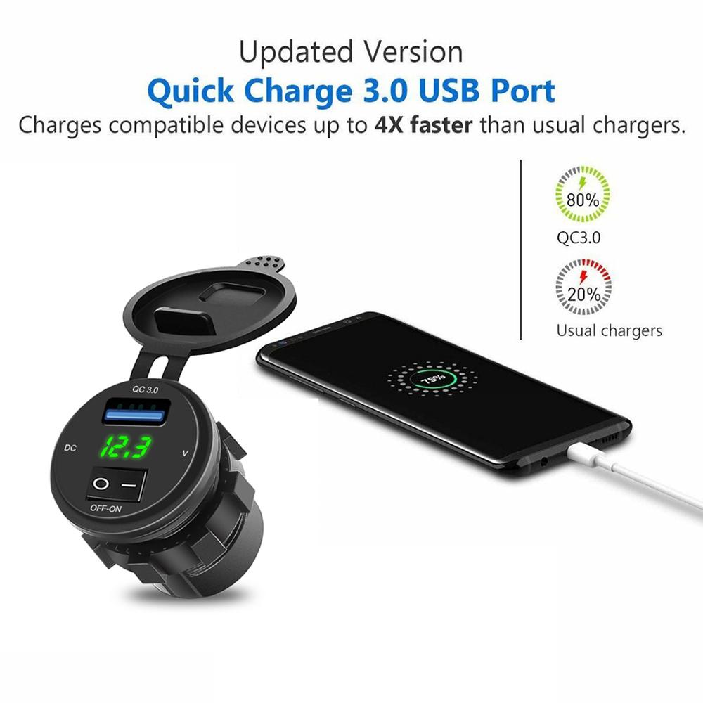 Sạc nhanh 3.0 usb xe sạc bộ sạc máy tính kỹ thuật số Voltmeter usb