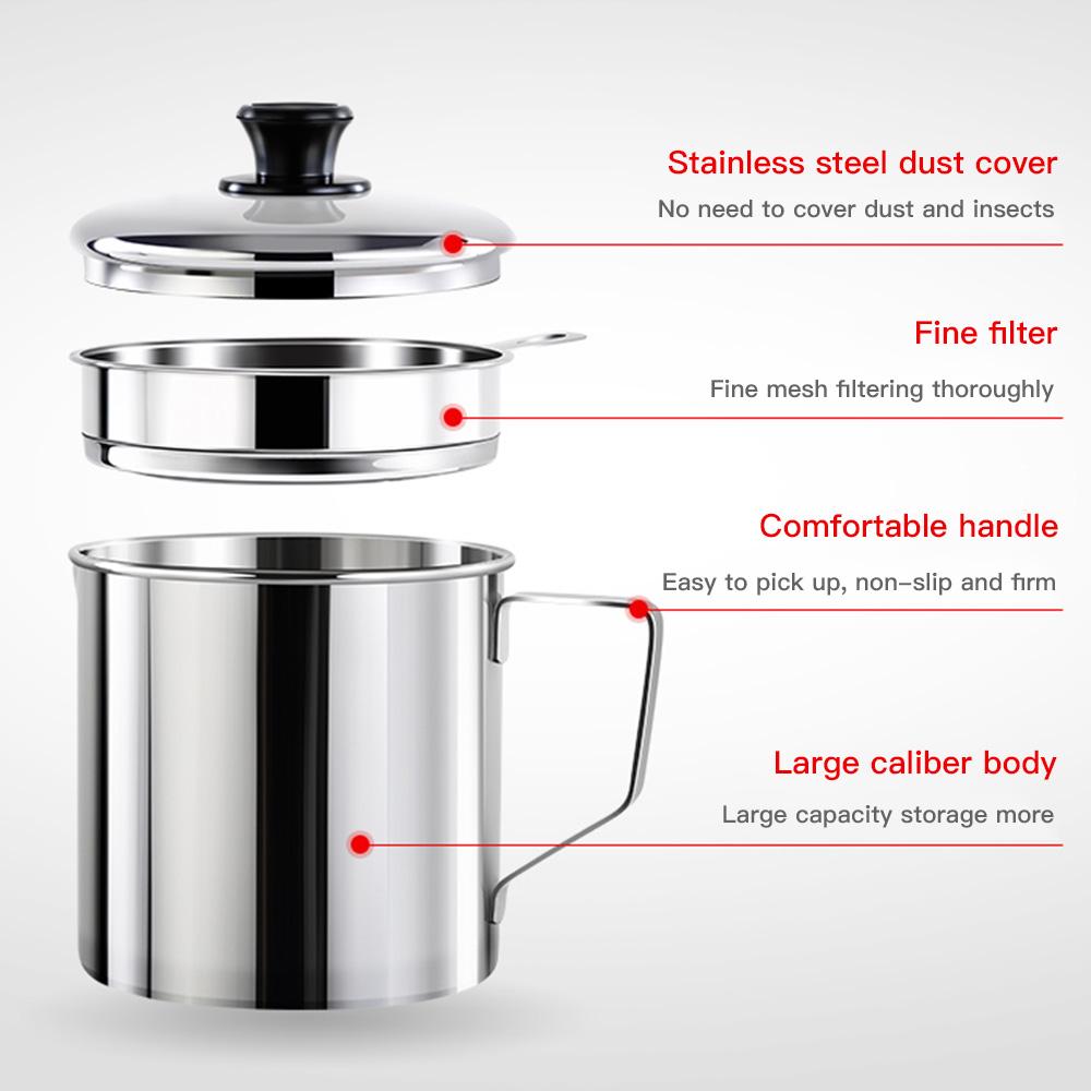 1.8L Thép Không Gỉ Lọc Dầu Nồi Dầu Xỉ Tách Dầu Dụng Nồi Đựng Bình Lưu Trữ Có Thể Vật Dụng Nhà Bếp Lọc