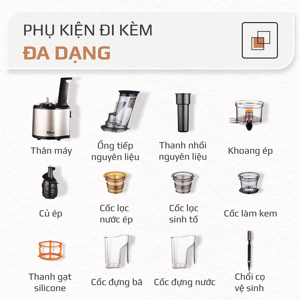 Máy Ép Chậm OLIVO SJ200 - Ép Trái Cây Hoa Quả, Siêu Kiệt Bã, Dễ Vệ Sinh