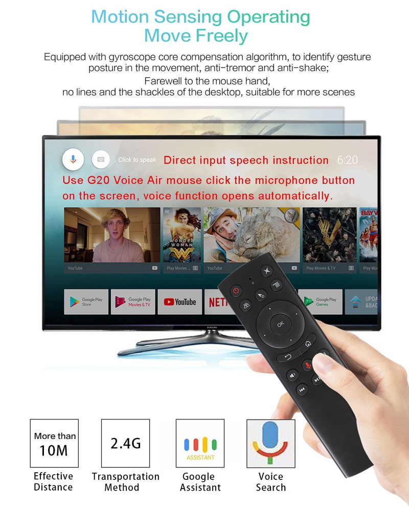 Điều Khiển Remote Bluetooth G20S, Tìm Kiếm Giọng Nói, có chuột bay, Air Mouse Remote Voice - Hàng Nhập Khẩu