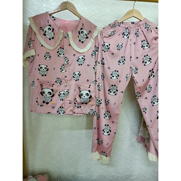 Bộ Đồ Pijama nữ lụa latin Bộ tiểu thư cộc dài áo