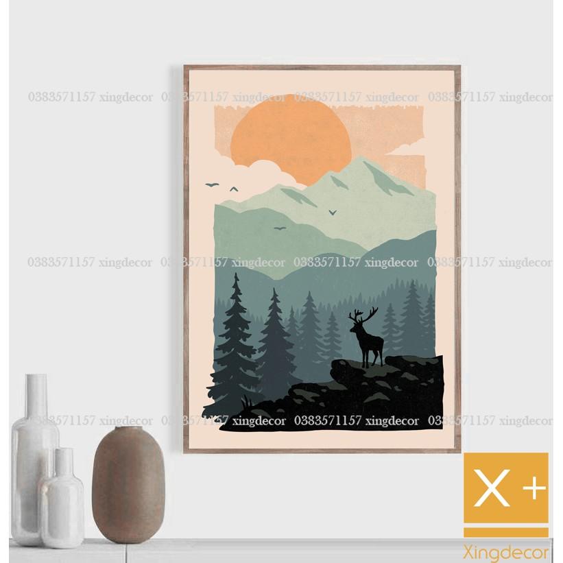 Bộ 19 tranh dán tường chủ đề thiên nhiên, tranh treo tường canvas chống ẩm có băng keo 2 mặt tặng kèm