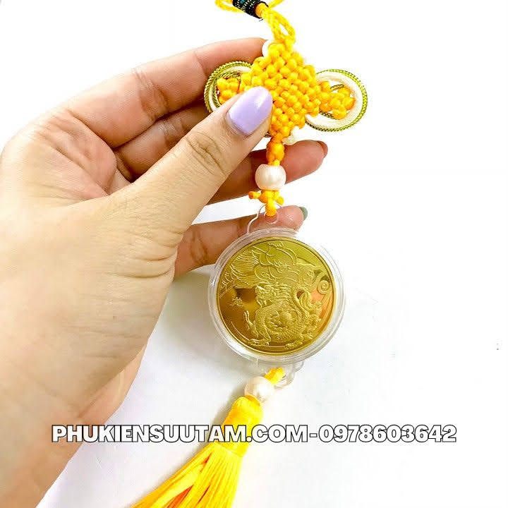 Dây Treo Xu 12 Con Giáp Tuổi Thìn, kích thước: 33cmx4.5cm, màu vàng - SP005846
