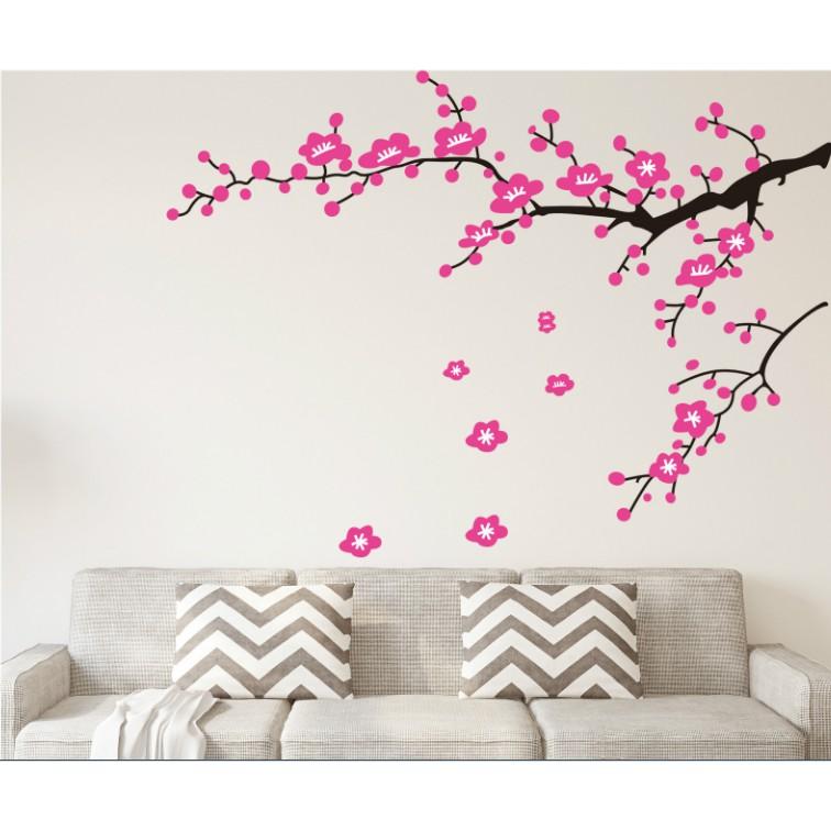 Decal trang trí tường nhánh cây Hoa Mai hồng đào