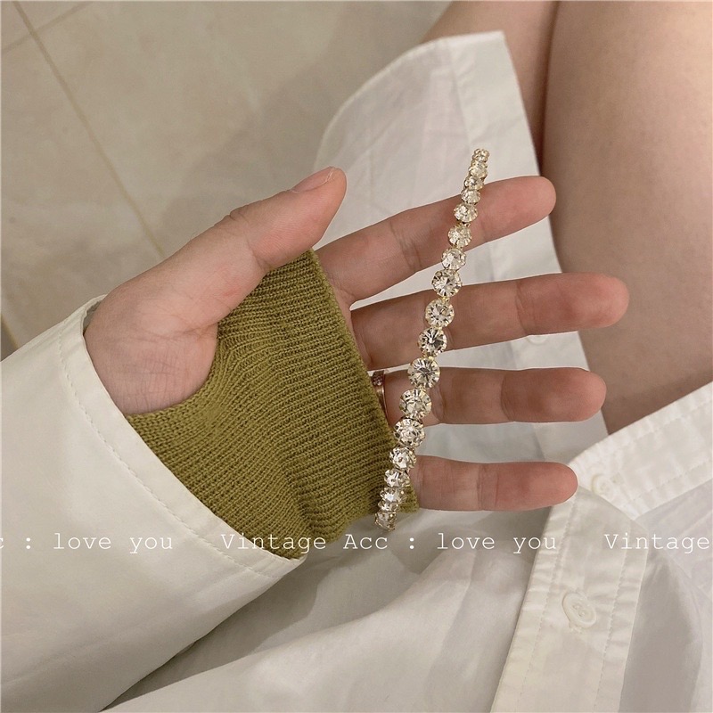 Bờm tóc đính đá đơn giản 2 màu tiểu thư