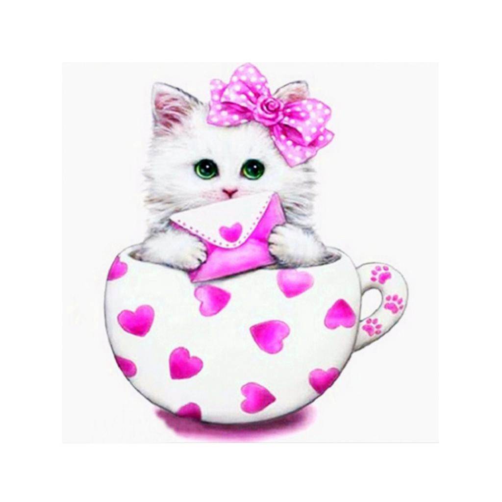 Cartoon Cat DIY 5D Diamond Embroidery Painting Cross Stitch Kit Decor Purple