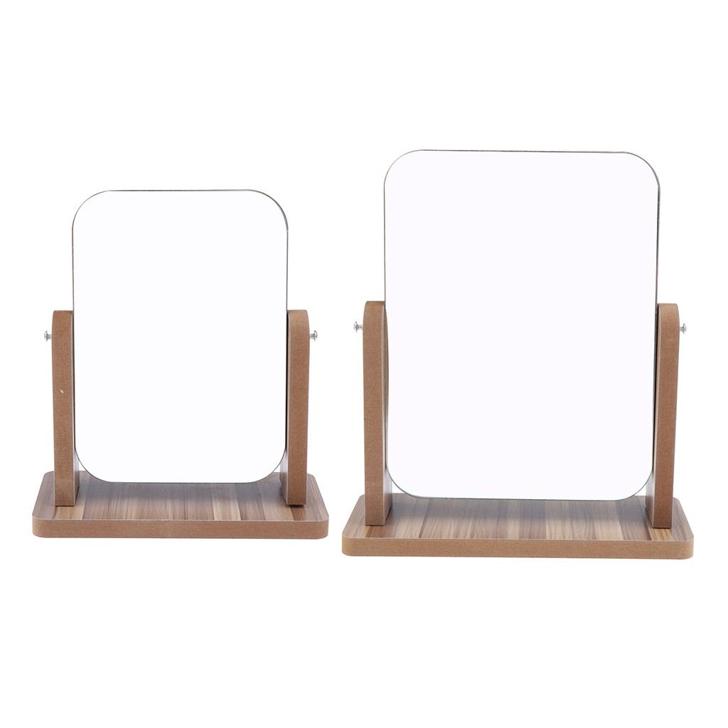 2xBathroom Shaving Vanity Mirror 360 Swivel Wooden Standing Makeup Mirrors Vertical