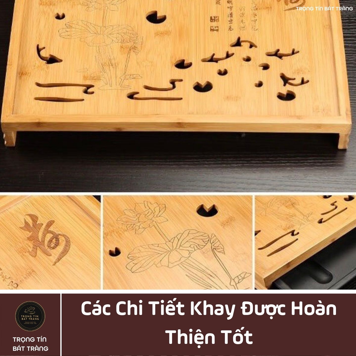 KT 38 Khay Trà Tre Cao Cấp Chữ Nhật Lớn Kích Thước 52*32*5