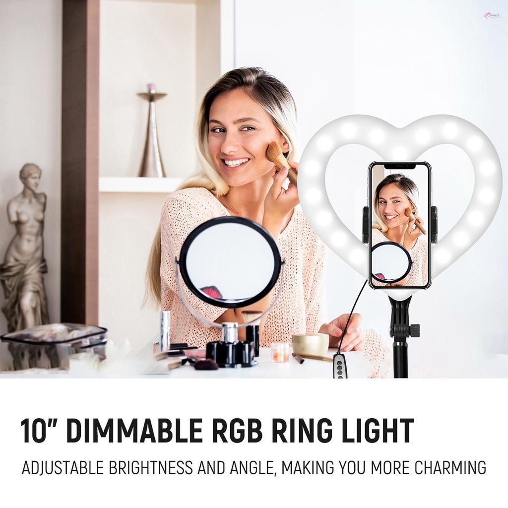 Đèn LED RGB 10 inch hình trái tim kèm giá đỡ điện thoại dùng để quay video/phát trực tuyến