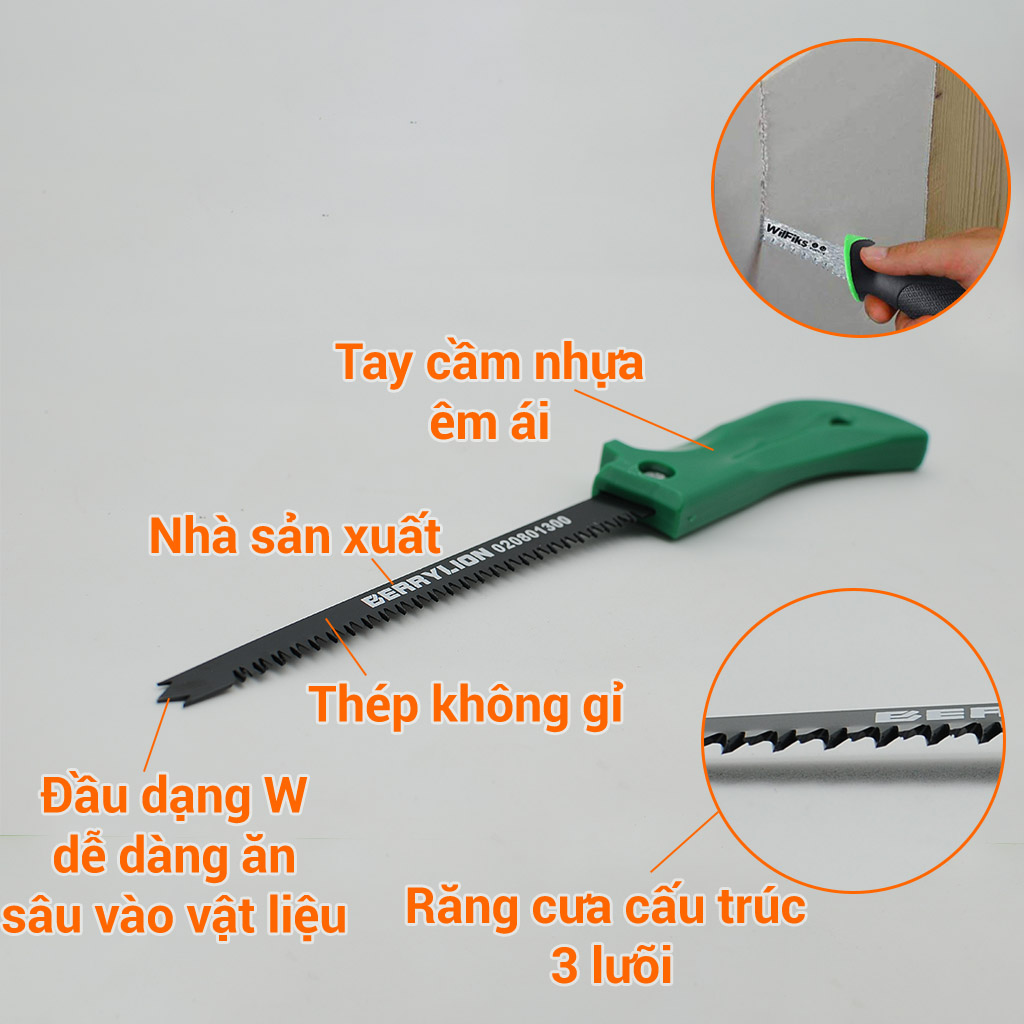 Cưa thạch cao 300mm Berrylion đầu mũi dùi thạch cao kiểu W