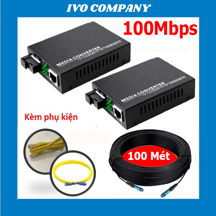 Combo 100m Cáp Quang + Cặp Converter BLACK 100Mbps Kèm Phụ Kiện