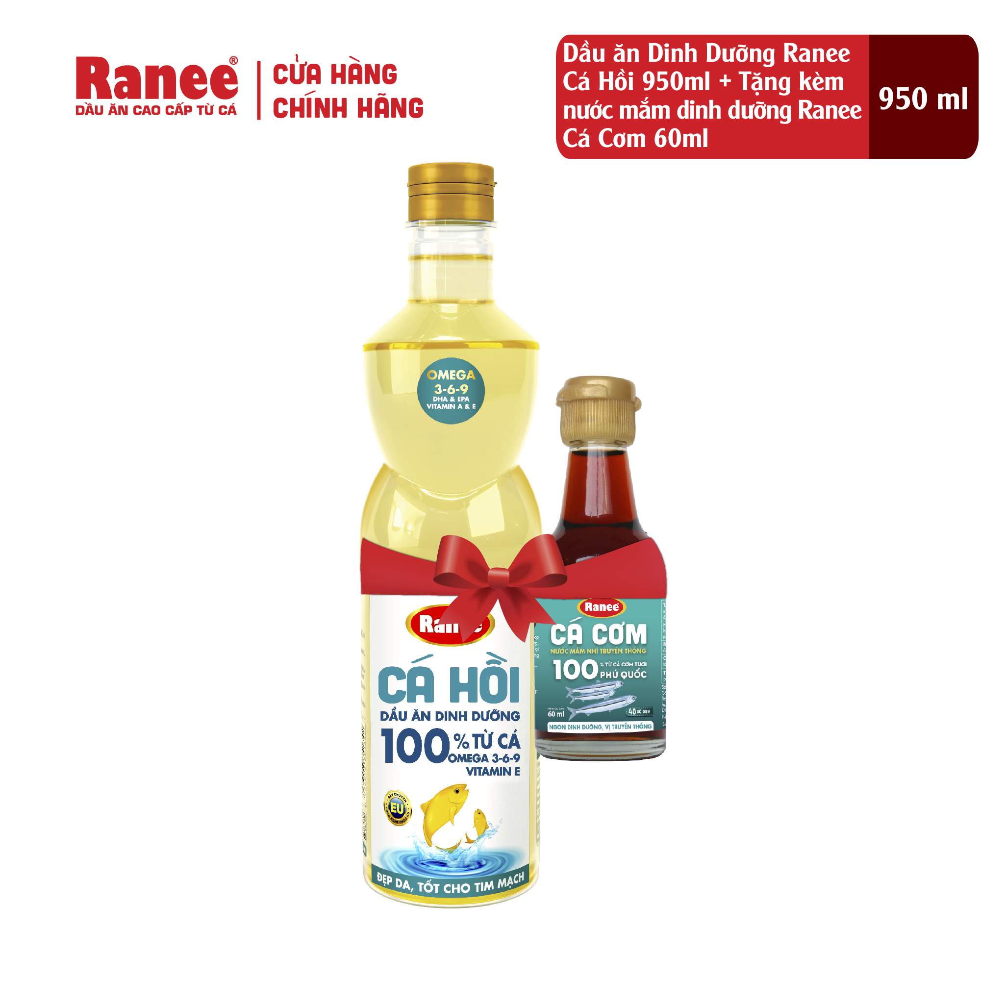 Dầu ăn Dinh Dưỡng Ranee Cá Hồi 950ml + Tặng kèm nước tương đậm đặc 200ml