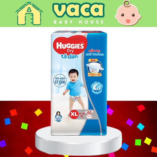 Tã Dán Huggies Dry Gói Cực Đại XL62 (62 Miếng) - Bao Bì Mới