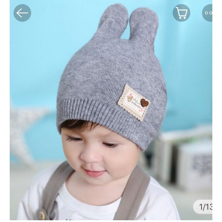 Mũ len bé gái tai thỏ dễ thương mềm ấm thích hợp cho bé 6 tháng đến 3 tuổi