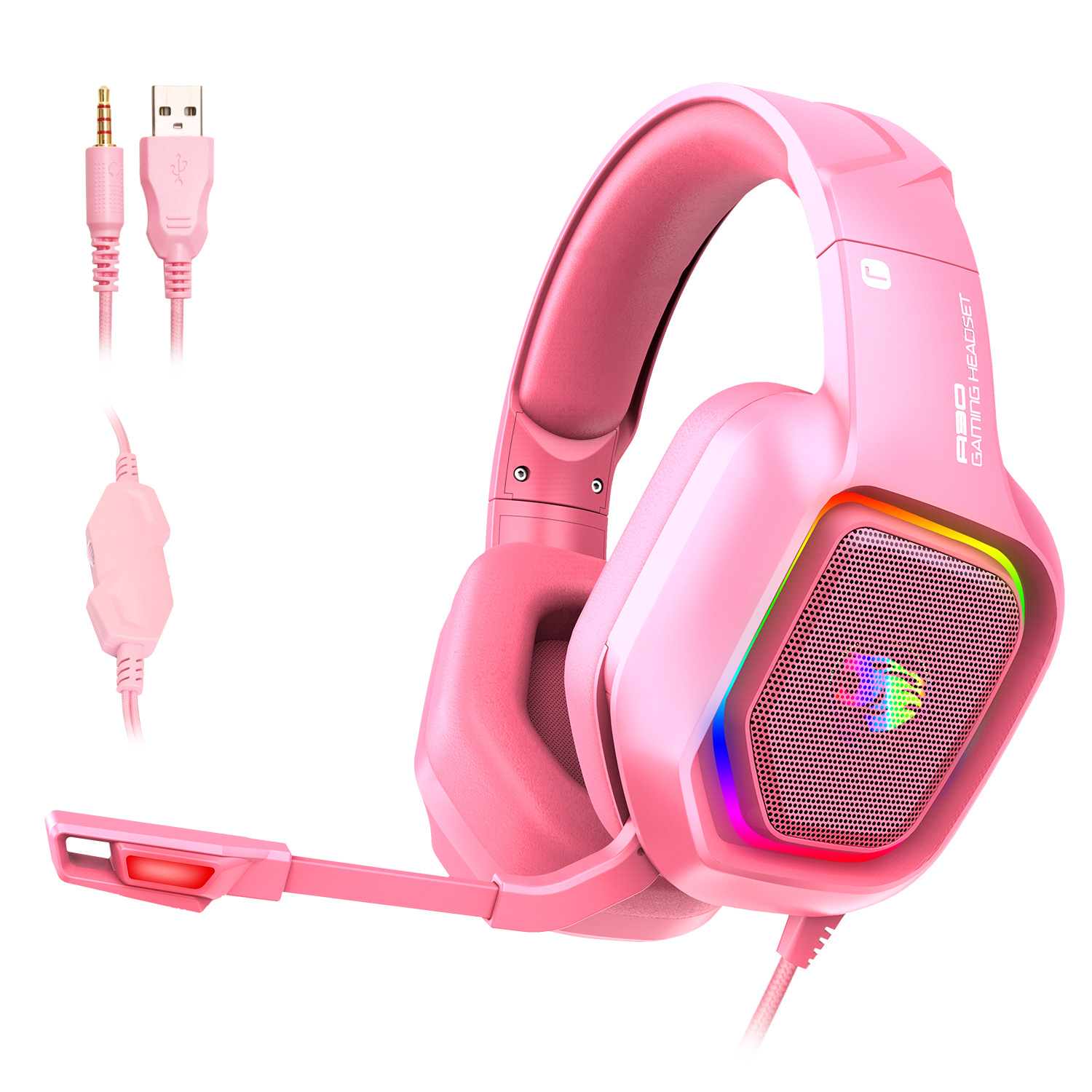 Tai nghe gaming chụp tai (Headphone Gaming) cho game thủ cao cấp A30 phiên bản màu hồng version 7.1 có mic - Hàng nhập khẩu