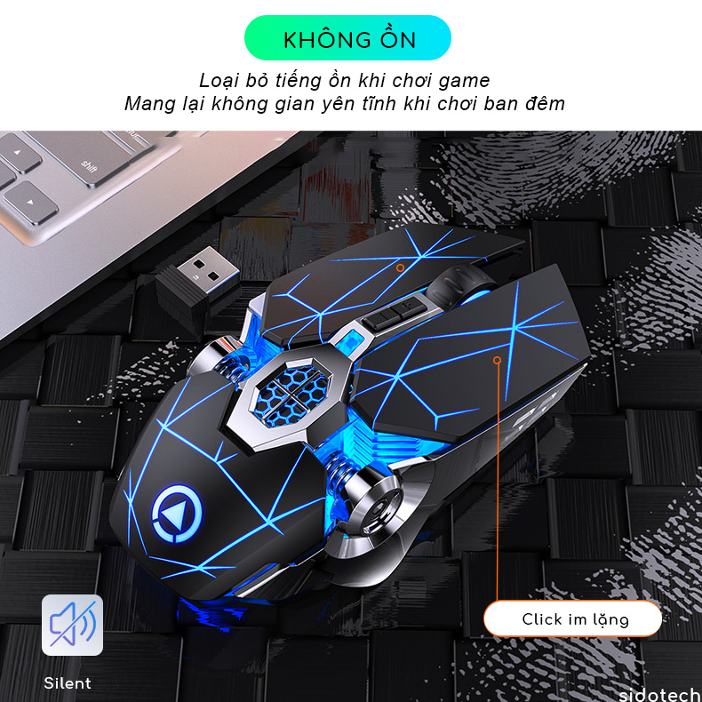 Chuột Gaming không dây Wireless SIDOTECH S7A chơi game không độ trễ sạc pin trực tiếp, điều chỉnh độ nhạy DPI, LED biến đổi chủ động chuyên cho game thủ Streamer - Hàng Chính Hãng