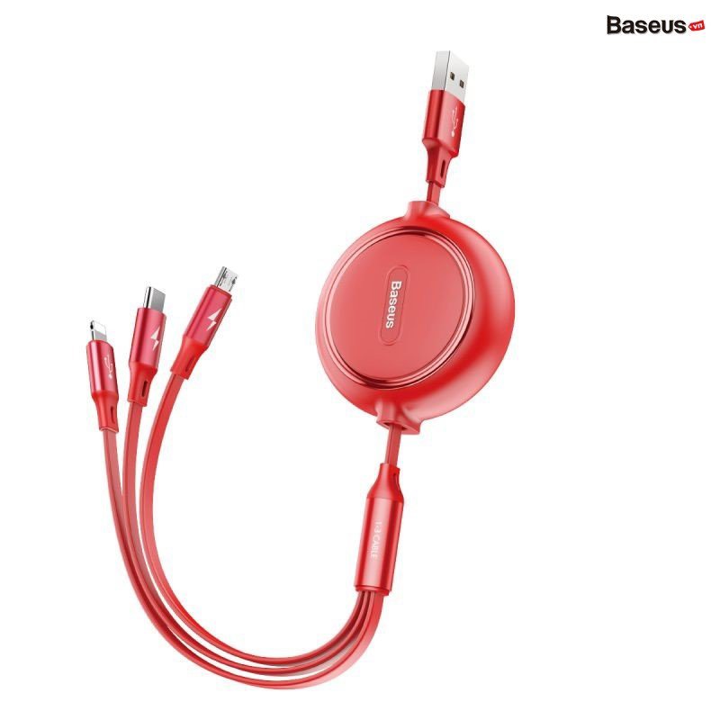 Cáp sạc dây rút 3 đầu Baseus Golden Loop 3 in 1 Elastic (3.5A, Type C/ Táo / Micro USB, Adjustable, Fast Charge Cable) hàng chính hãng