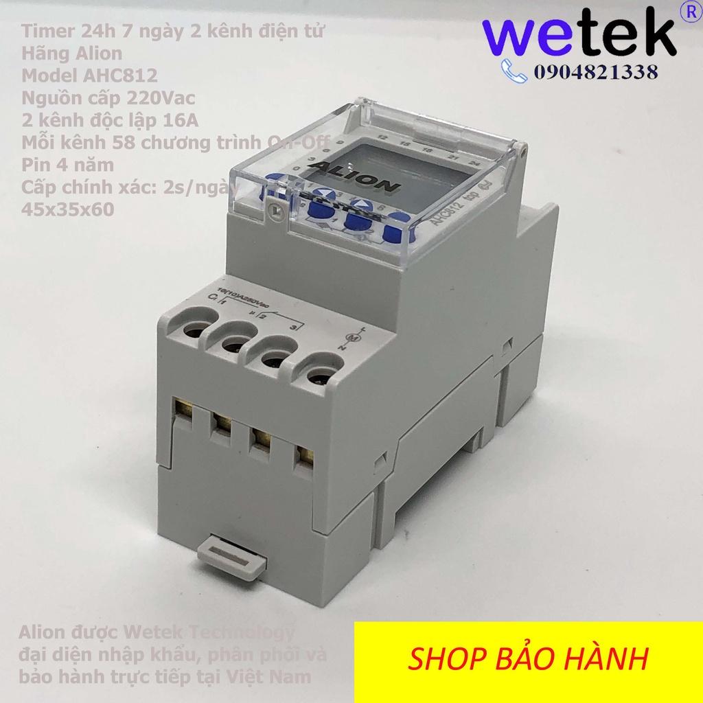 Công tắc hẹn giờ 2 kênh,  ALION AHC812, AHC-812, 230Vac, 24h, 7 ngày, 16A, 58 chương trình, rẻ nhất phân khúc cao cấp