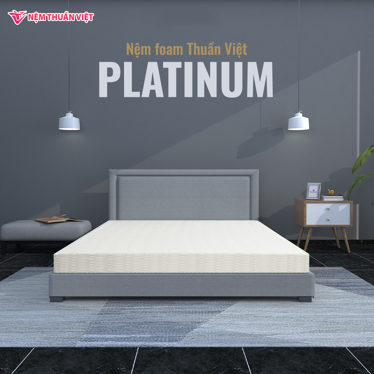 (1m4x2mx15cm) Nệm Foam Cao Cấp Thuần Việt Platinum Công Nghệ Hoa Kỳ, Kháng Khuẩn Tối Ưu