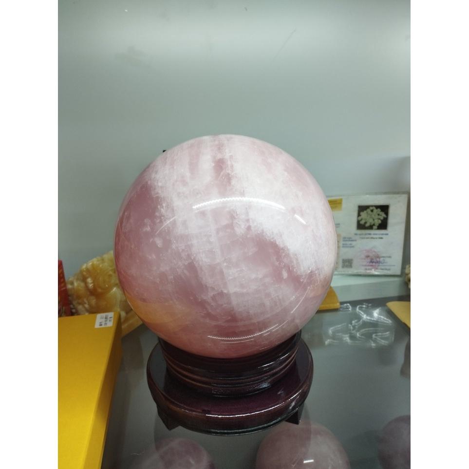 Quả Cầu, Bi Cầu Phong Thuỷ Đá Thach Anh Hồng Có Tặng Kèm Đế - Khối lượng 5.8 kg