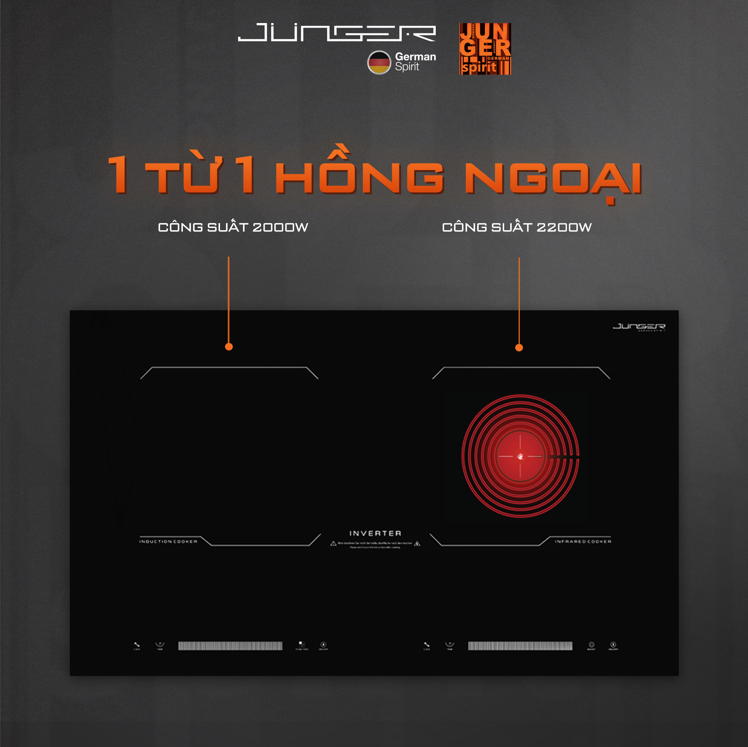 Bếp đôi điện từ hồng ngoại Junger MK-24 4200W Không kén nồi Hàng Chính Hãng Bảo Hành 36 Tháng