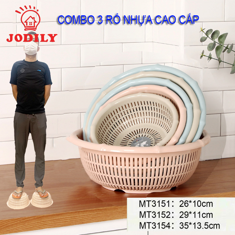 Bộ 3 Rổ Nhựa Jodily Hàng Cao Cấp Siêu Cứng Cáp Bóng Đẹp