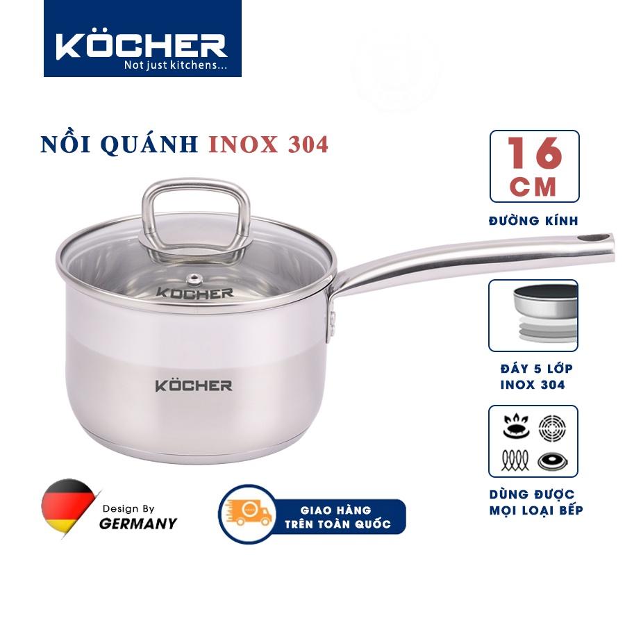 Quánh inox 304 Kocher nấu cháo cho bé 5 đáy size 16cm -Hàng chính hãng