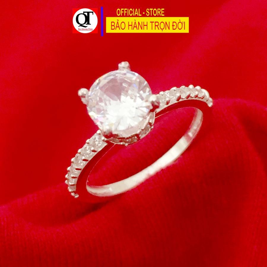 Nhẫn nữ Bạc Quang Thản ổ cao gắn đá kim cương chất liệu bạc thật không xi mạ, có thể chỉnh size theo yêu cầu - QTNU39