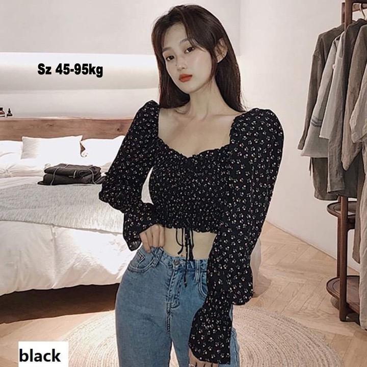 Áo croptop bigsize nữ KimFashion, croptop bigsize hoa nhí 55-90kg