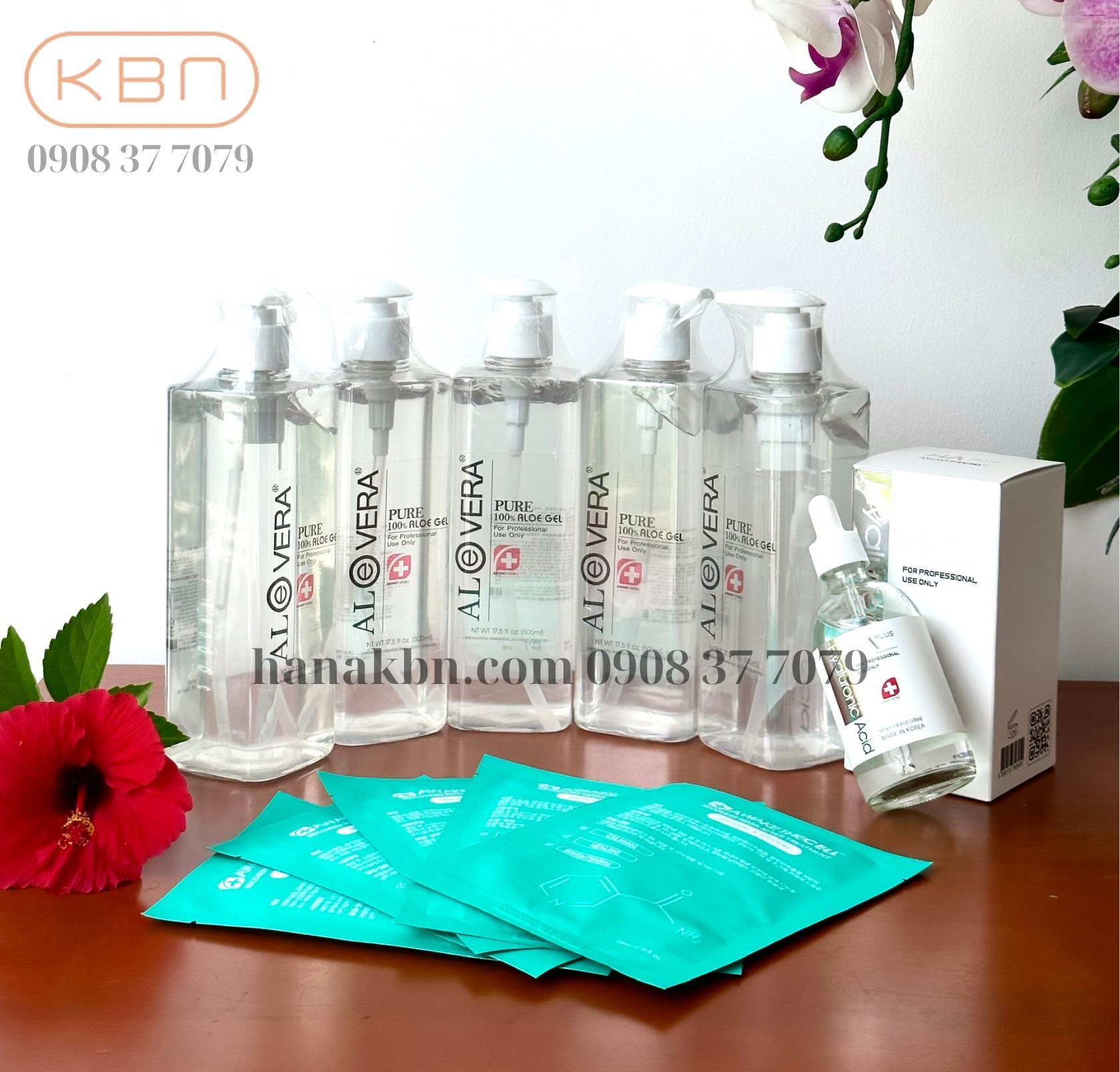 Combo 5 Chai Gel Nha Đam Aloe Vera Hàn Quốc (500ml) - Làm Dịu Da Nhạy Cảm, Khô, Mụn (Hàng Chính Hãng) + Tặng 1 Serum HA Plus 100ml + Tặng 5 Mặt Nạ Soothing