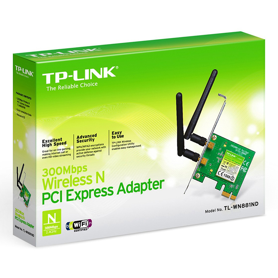 Card mạng thu WiFi TP-Link TL-WN881ND khe cắm PCIe 2 râu - Hàng Nhập Khẩu