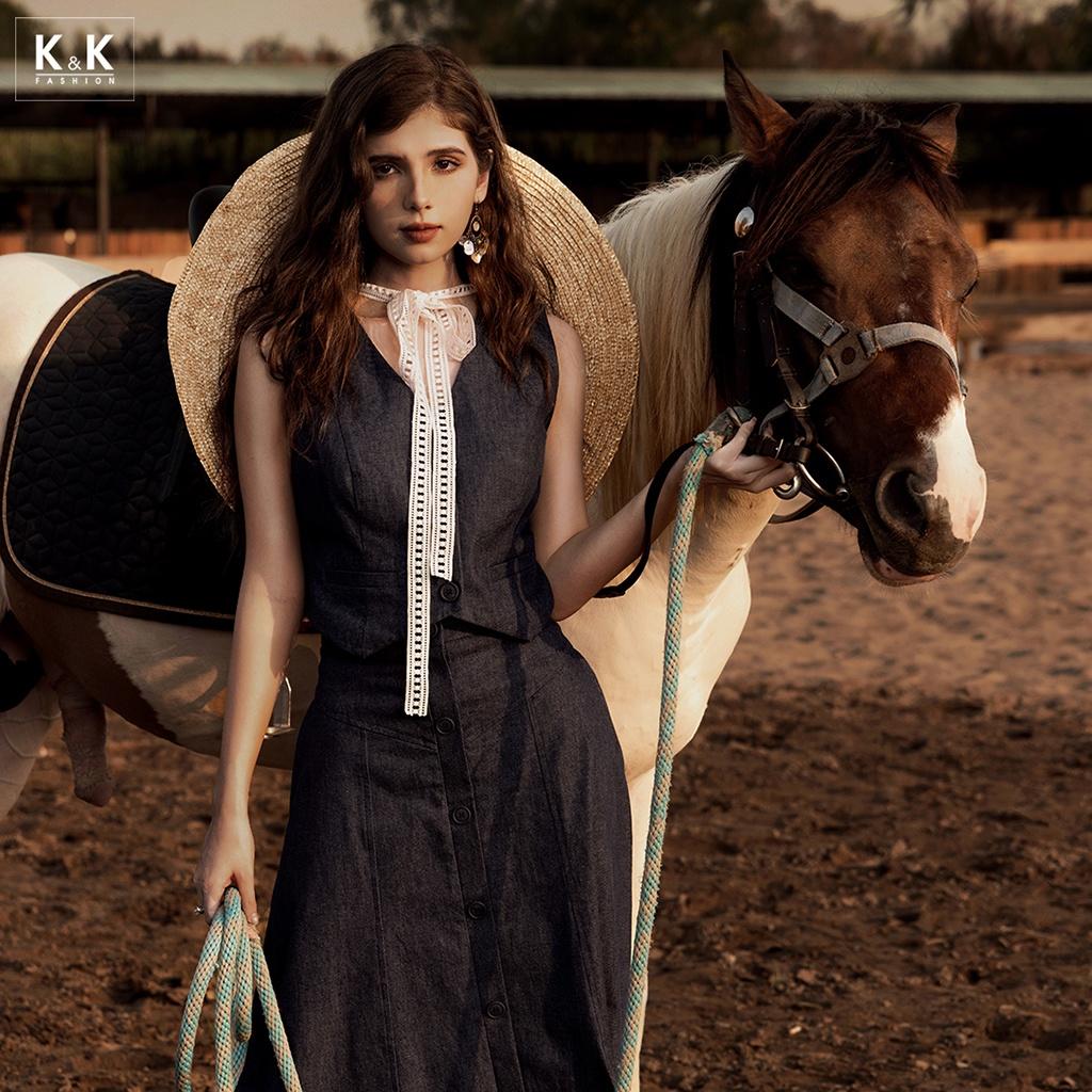 Áo Gile Nữ Croptop K&K Fashion ASM12-27 Chất Liệu Denim