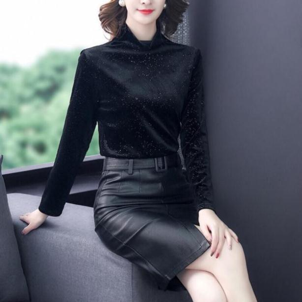 Áo nhung ánh nhũ cổ lọ