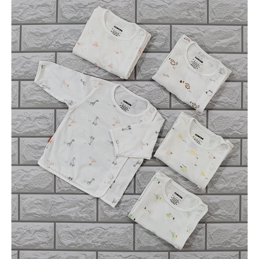 Áo sơ sinh cotton cao cấp CUNCON | Mẫu Tay Dài Họa Tiết Cài Lệch | Size 1,2,3 cho bé sơ sinh - 9kg