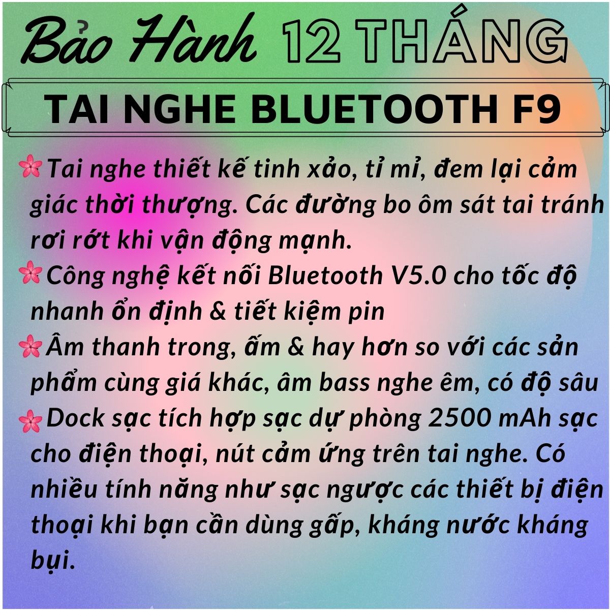 Tai Nghe Bluetooth Cảm Ứng Cao Cấp Tích Hợp Sạc Dự Phòng 2500mAh + Giá Đỡ Điện Thoại, Bass Cực Hay Và Kháng Nước Tốt F9