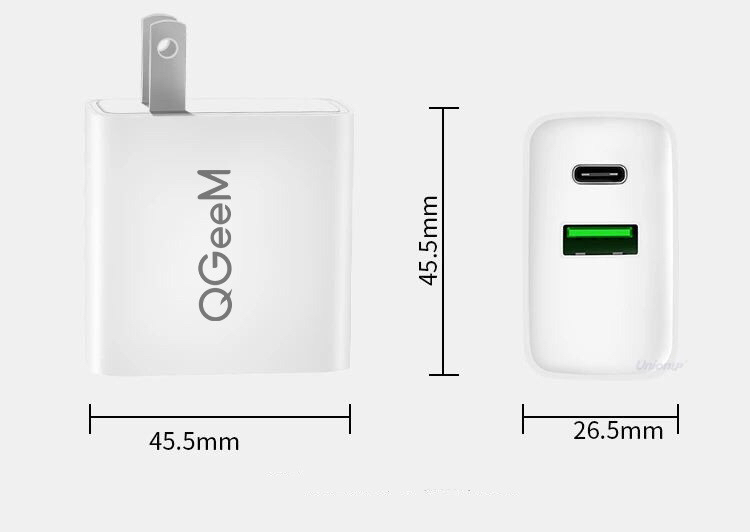 Củ sạc QGeeM 18W 2 cổng USB + Type-C hỗ trợ PD QC 3.0 cho iPad Pro, iPhone 8 Plus/11/11 Pro/XS/XS Max/XR/X, Samsung Galaxy S10/S9, Note, máy tính bảng-Hàng Chính Hãng