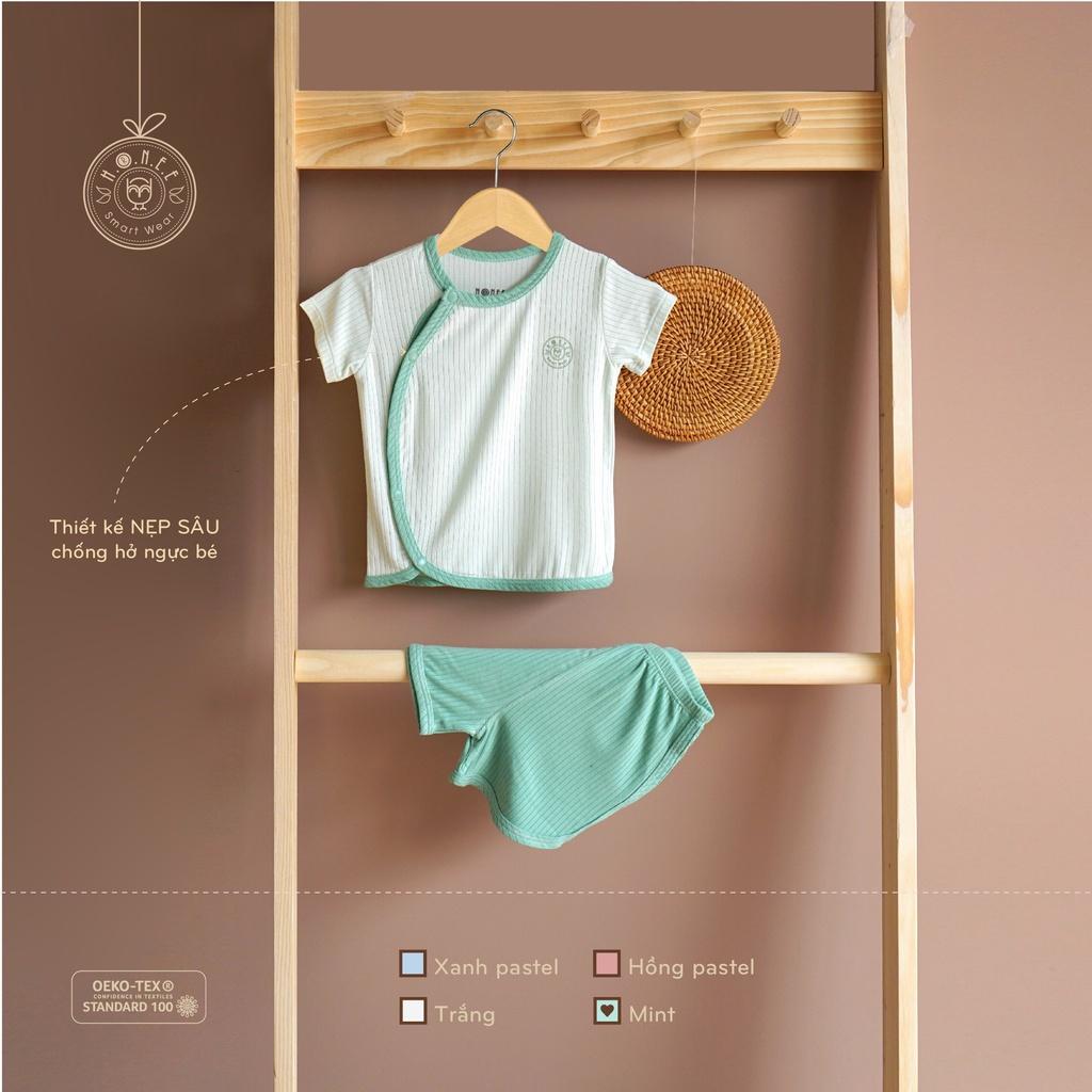 Bộ cộc tay cài chéo sơ sinh Modal gỗ sồi Hrnee cho bé 0m - 9m