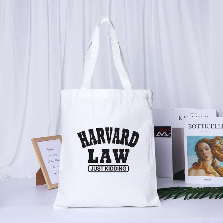 Túi tote vải canvas unisex in chữ Havard Law cá tính