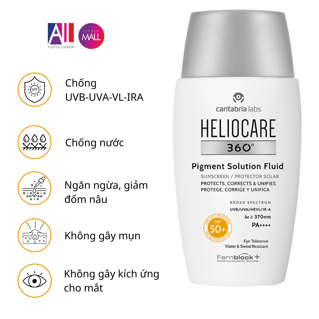 Kem chống nắng ngừa tăng sắc tố Heliocare 360º pigment solution fluid SPF50 50ml TẶNG Sample Heliocare (Nhập khẩu)