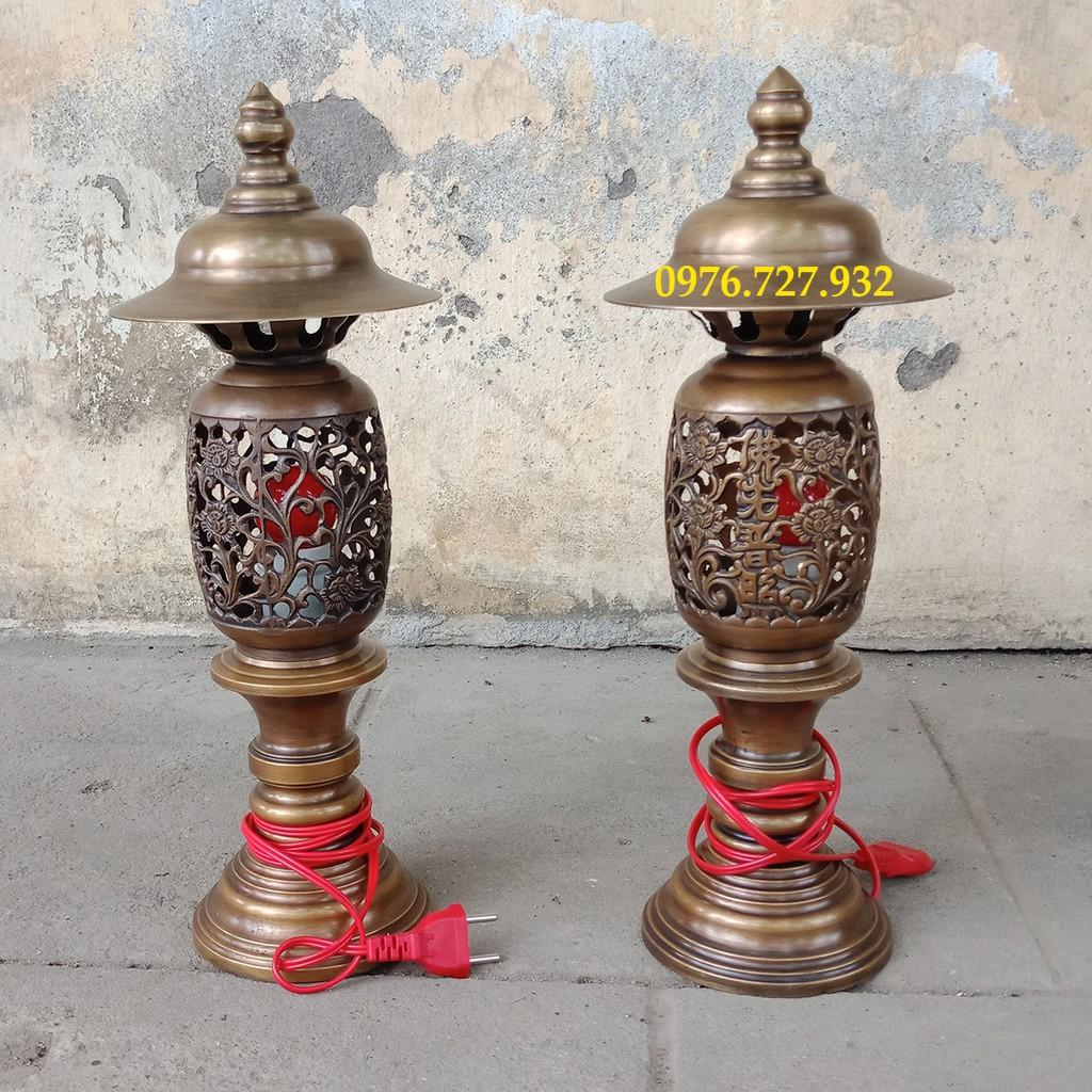 Đèn quả dứa bằng đồng vàng giả cổ cao 40cm, bán đèn thờ, đèn thờ thắp điện