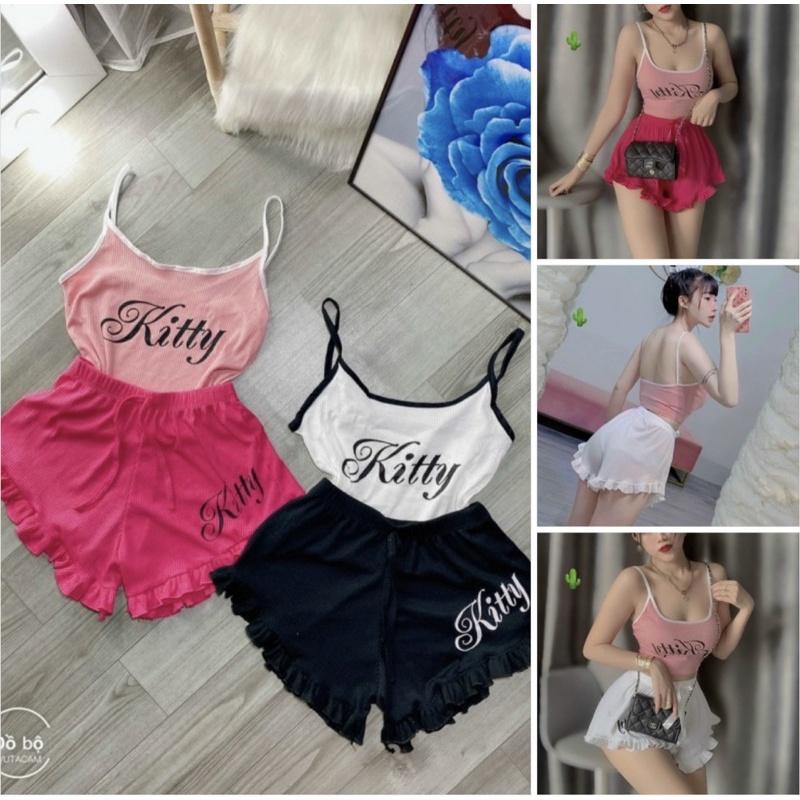 HOT Sét bộ ngủ 2 dây viền sexy chất thun gân tăm mềm mát